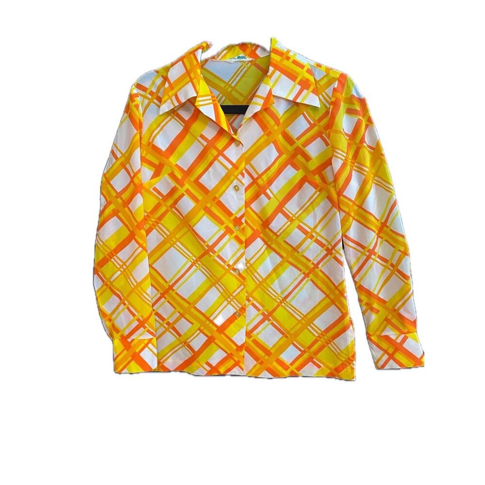Vintage 1970s Alex Colman Grid Print Blouse-From Authentic Personal Collection